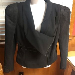 Worthington Faux Suede/Polyester Short Black Dressy Blazer Zippered Size Large